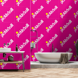 Diagonaal Witte Gele PICKLEBALL Tekst Op Heet Roze Behang