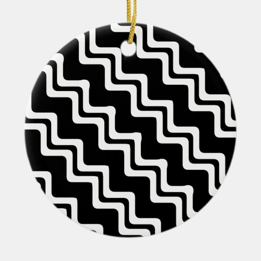 Diagonaal Zig Zag dubbel gekleurd lijnpatroon Keramisch Ornament (Voorkant)