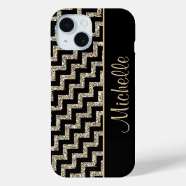 Diagonaal zwart Chevron Gold, persoonlijk iPhone 15 Case