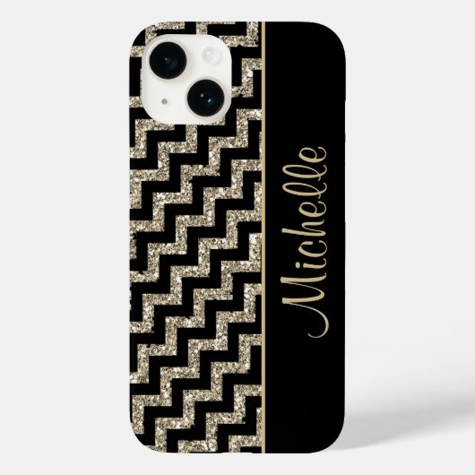 Diagonaal zwart Chevron Gold, persoonlijk Case-Mate iPhone Case (Achterkant)