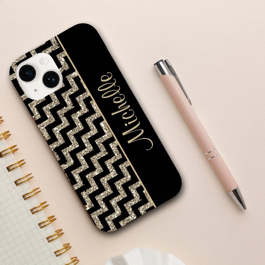 Diagonaal zwart Chevron Gold, persoonlijk Case-Mate iPhone Case