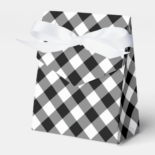 Diagonaal Zwart en Wit Gingham Plaid gunstbox Bedankdoosjes (Voorkant Zijde)