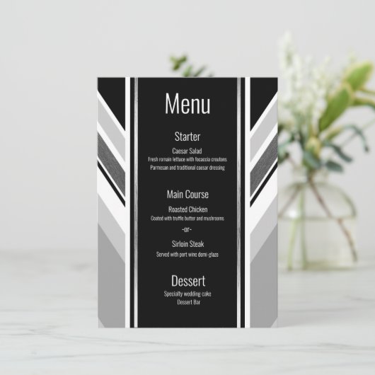 Diagonaal zwart, grijs, met metalen strippen menu (Staand voorkant)