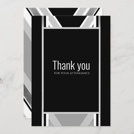 Diagonaal zwart, grijs, metaalstrips bedankkaart (Voorkant / Achterkant)