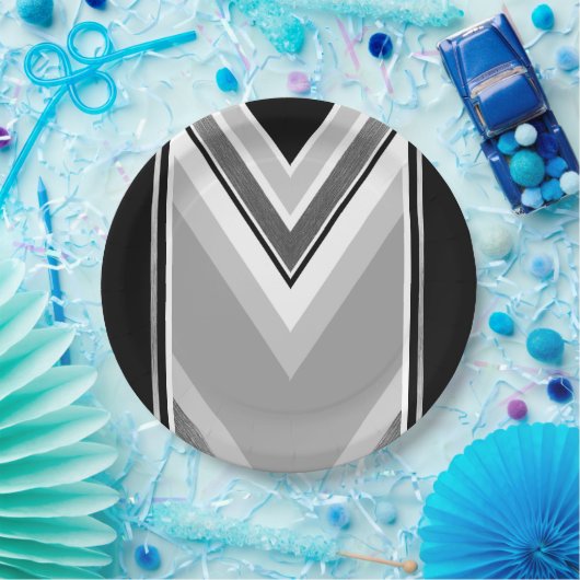 Diagonaal zwart, grijs, metaalstrips papieren bordje (Feest)