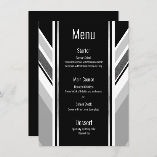 Diagonaal zwart, grijs, metallic strips menu (Voorkant / Achterkant)