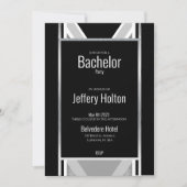 Diagonaal zwart, grijs, metallisch gestript sparen save the date (Voorkant)