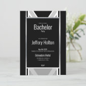 Diagonaal zwart, grijs, metallisch gestript sparen save the date (Staand voorkant)