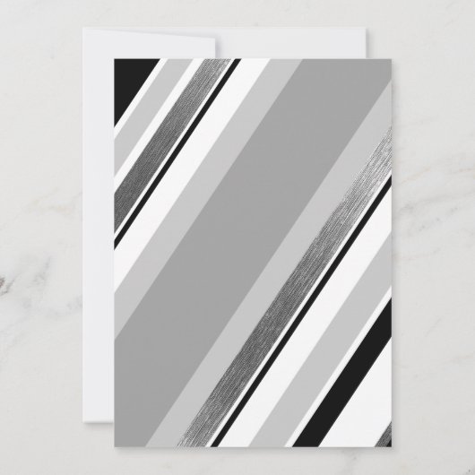 Diagonaal zwart, grijs, metallisch gestript sparen save the date (Achterkant)