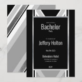 Diagonaal zwart, grijs, metallisch gestript sparen save the date (Voorkant / Achterkant)