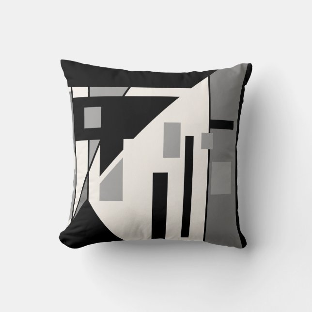 Diagonaal zwart grijs op wit geometrisch Abstract Kussen (Voorkant)
