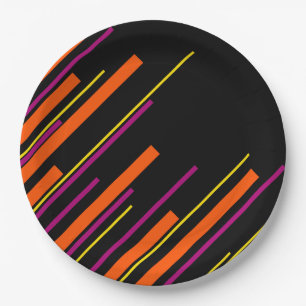 Diagonaal - Zwart, Roze, Oranje en Geel Papieren Bordje