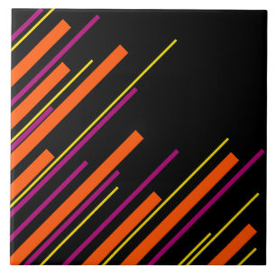 Diagonaal - Zwart, Roze, Oranje en Geel Tegeltje