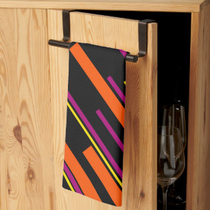 Diagonaal - Zwart, Roze, Oranje en Geel Theedoek