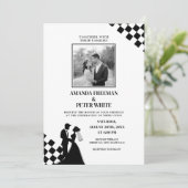 Diagonaal zwart silhouet vet checkers bruiloft kaart (Staand voorkant)