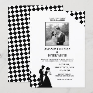 Diagonaal zwart silhouet vet checkers bruiloft kaart