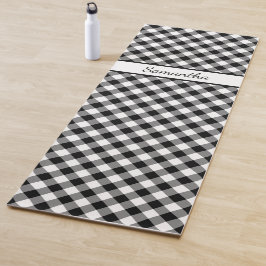 Diagonaal zwart wit Buffalo Check met Jouw naam Yogamat