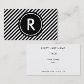 Diagonaal zwarte en witte strepen met monogram visitekaartje (Voorkant / Achterkant)