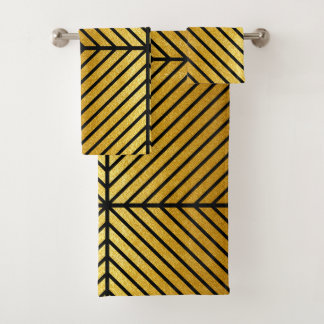 Diagonaal zwarte striped Gold Leaf Textielbad set Bad Handdoek