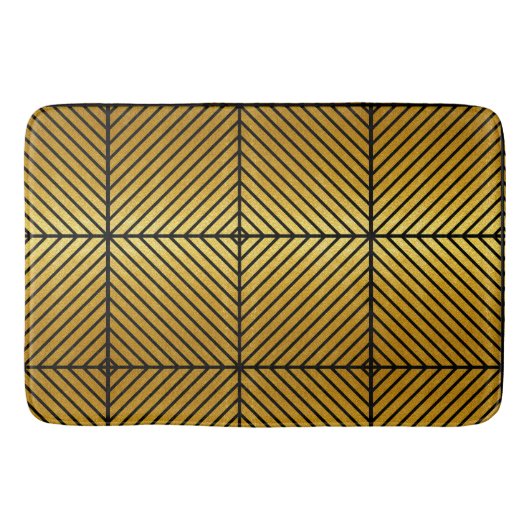 Diagonaal zwarte striped Gold Leaf Textuur Bath Ma Badmat (Voorkant)