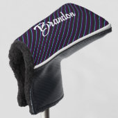 Diagonaalblauwe, zwarte en paarse strepen golfheadcover (3/4 voorkant)
