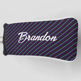 Diagonaalblauwe, zwarte en paarse strepen golfheadcover