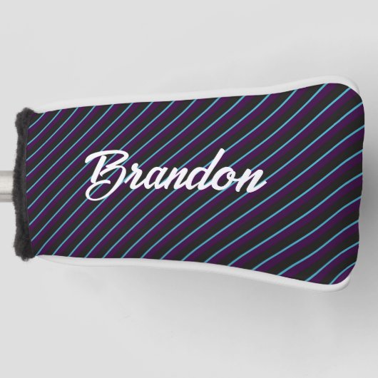 Diagonaalblauwe, zwarte en paarse strepen golfheadcover (Voorkant)