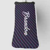 Diagonaalblauwe, zwarte en paarse strepen golfheadcover (Draai 90)