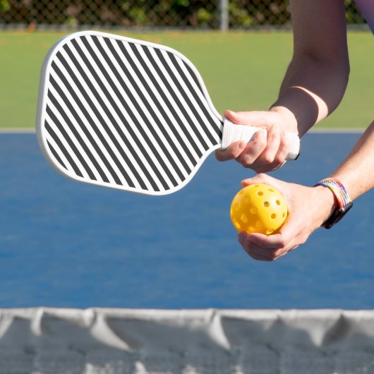 Diagonal black and white stripes  pattern pickleball paddle (Insitu)