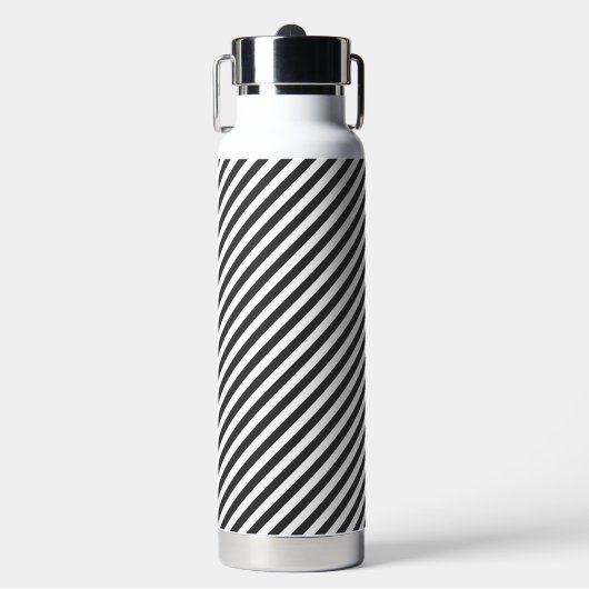 Diagonal black and white stripes pattern waterfles (Voorkant)