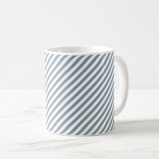 Diagonal blue and white stripes pattern koffiemok (Voorkant rechts)
