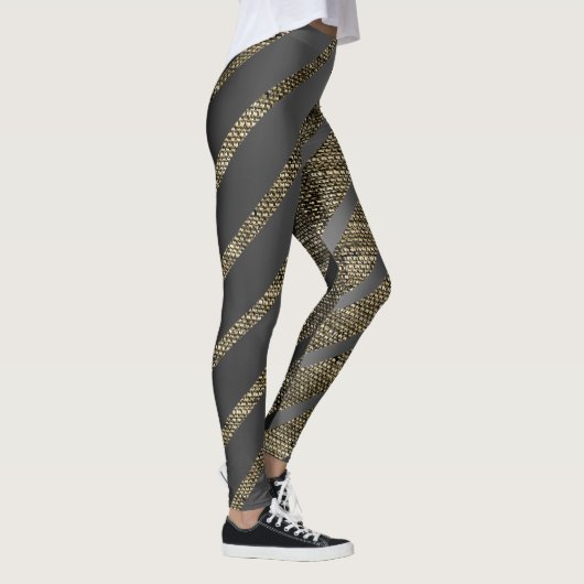 Diagonal Bronze gestructureerde lijnen Leggings (Rechts)