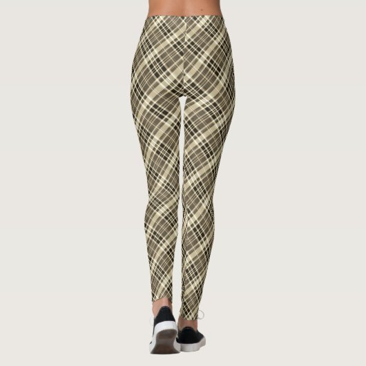 Diagonal Brown Tan Neutral Tartan Plaid Leggings (Achterkant)