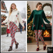 Diagonal Christmas Plaid Red Green Tartan Leggings