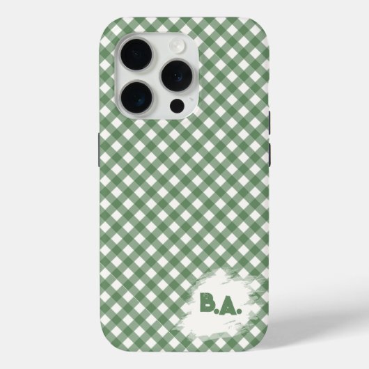 Diagonal Gingham Pattern in Green with Initials Case-Mate iPhone Case (Achterkant)