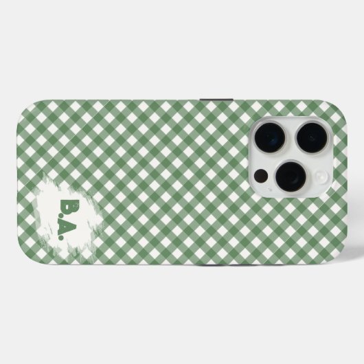 Diagonal Gingham Pattern in Green with Initials Case-Mate iPhone Case (Achterkant (horizontaal))