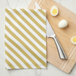 Diagonal golden yellow and white stripes pattern theedoek