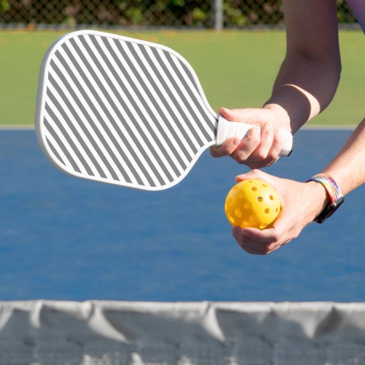 Diagonal gray and white stripes pattern pickleball paddle (Insitu)