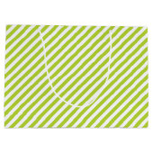 Diagonal lime green and white stripes pattern groot cadeauzakje (Achterkant)