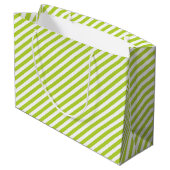Diagonal lime green and white stripes pattern groot cadeauzakje (Achterkant Gekanteld)