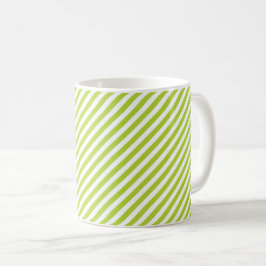 Diagonal lime green and white stripes pattern koffiemok
