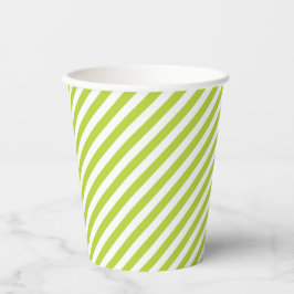 Diagonal lime green and white stripes pattern papieren bekers
