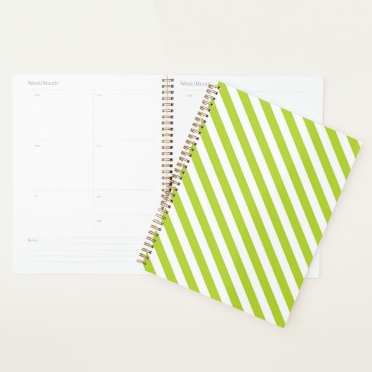 Diagonal lime green and white stripes pattern planner (Display)