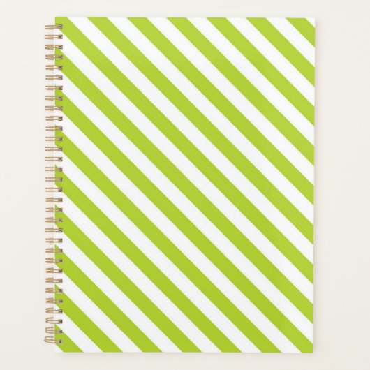 Diagonal lime green and white stripes pattern planner (Voorkant)