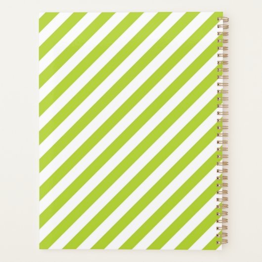 Diagonal lime green and white stripes pattern planner (Achterkant)