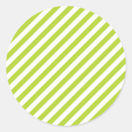 Diagonal lime green and white stripes pattern ronde sticker