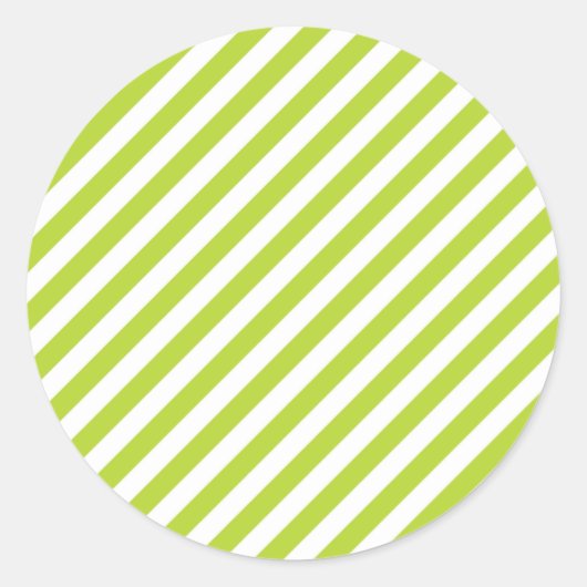 Diagonal lime green and white stripes pattern ronde sticker (Voorkant)