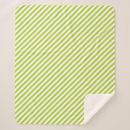 Diagonal lime green and white stripes pattern sherpa deken