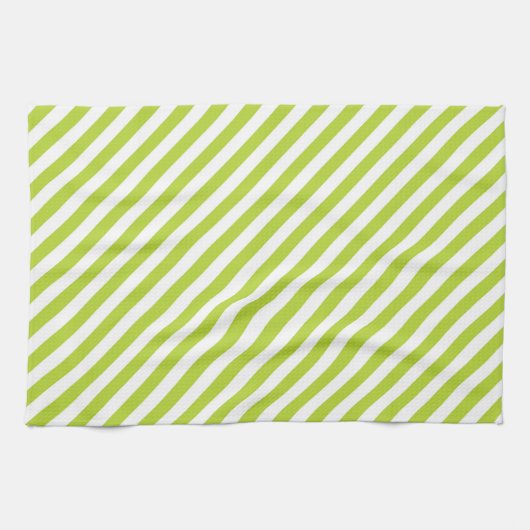 Diagonal lime green and white stripes pattern theedoek (Horizontaal)