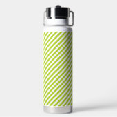 Diagonal lime green and white stripes pattern waterfles (Achterkant)